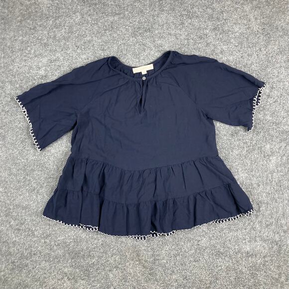 LOFT Tops - LOFT Blouse Womens XS Navy Peplum Ruffle Short Sleeve Casual Top